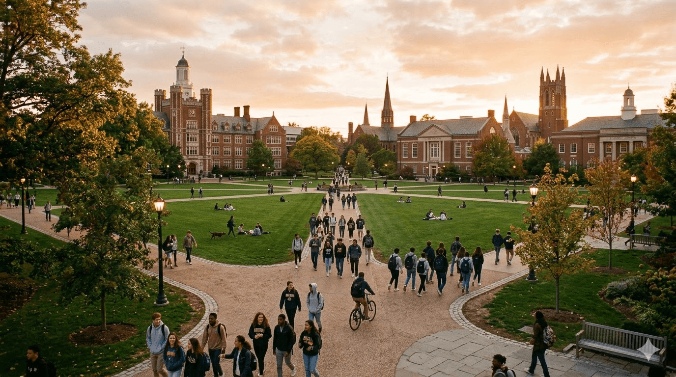 Students gathering in a campus-inspired event space